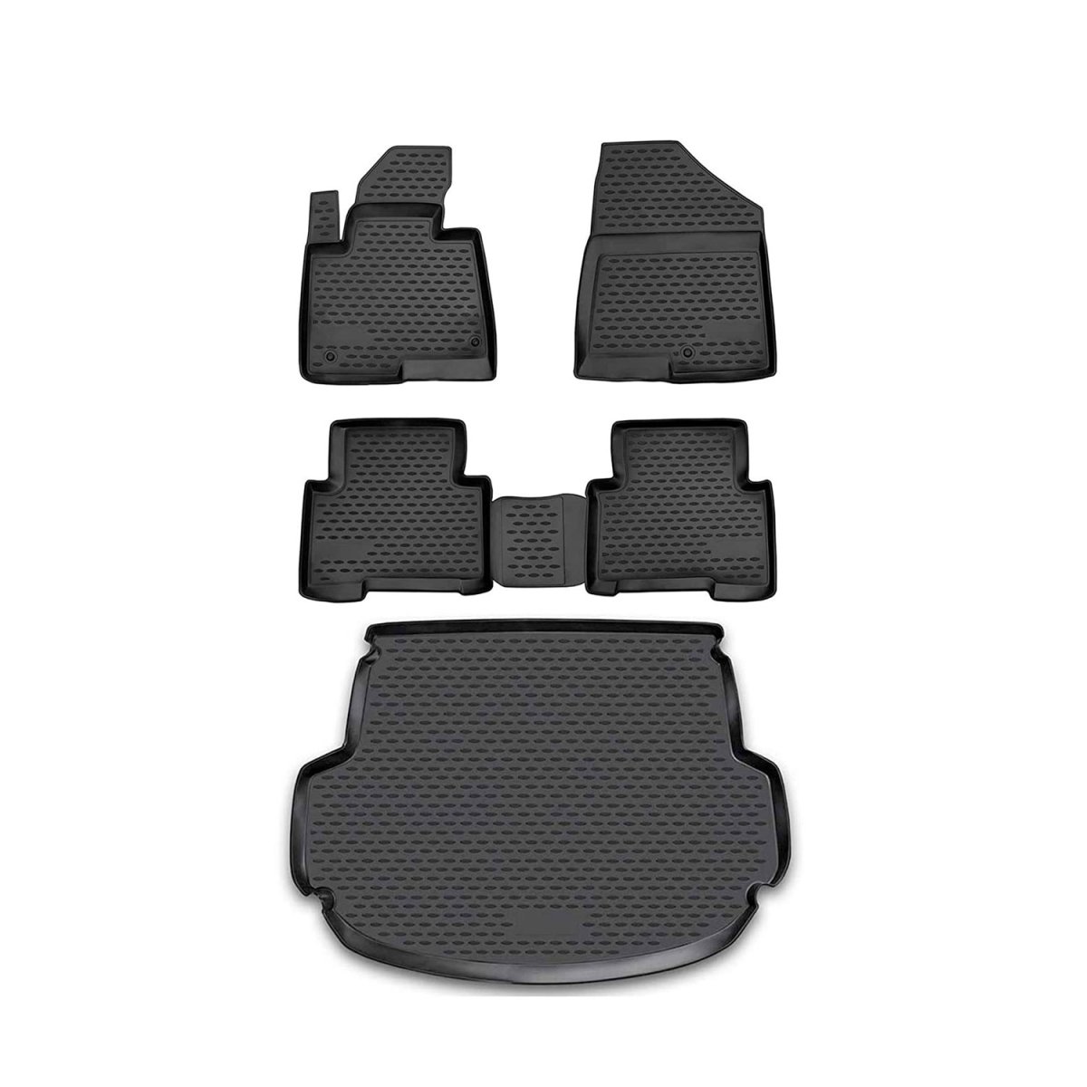 Hyundai Santa Fe 3D Floor-Trunk Mats - Omac - SUV Kit - Black - 2013-2018